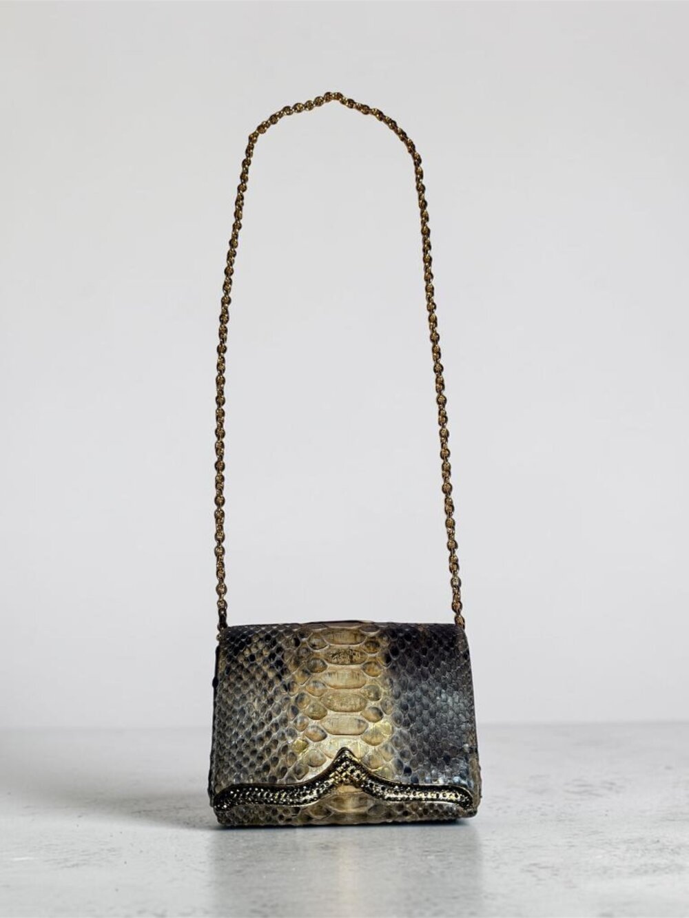 Rodo Minaudiere Italy Python Snakeskin Vintage Evening Bag Chain Shoulder Clutch